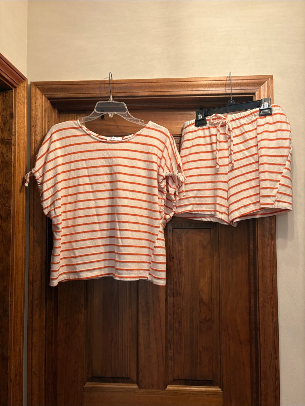 Amazon Women's Striped Short Sleeve Set - Orange & Cream
